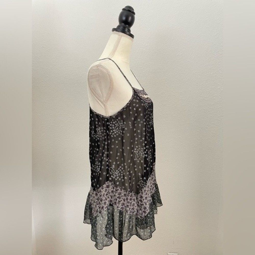 Free People Boho Flowy Beachy Sea Shell Ditsy Floral Babydoll Sheer Tunic Top - Picture 6 of 12